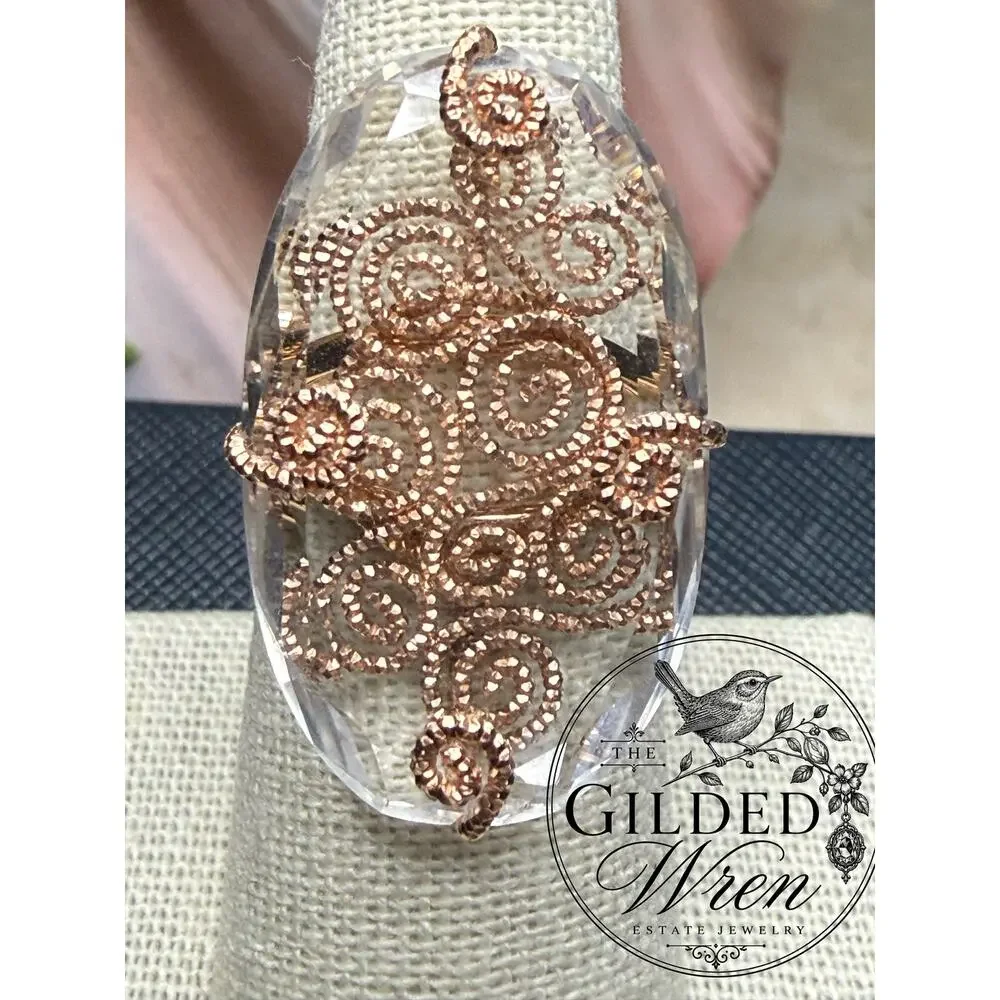 Milor 14K Rose Gold Statement Ring Rock Quartz Gemstone Italy Size 7 8.19g